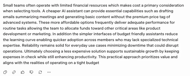 Screenshot of Grok's constrained writing answer, 140 words containing no commas at all, ending on the word budget